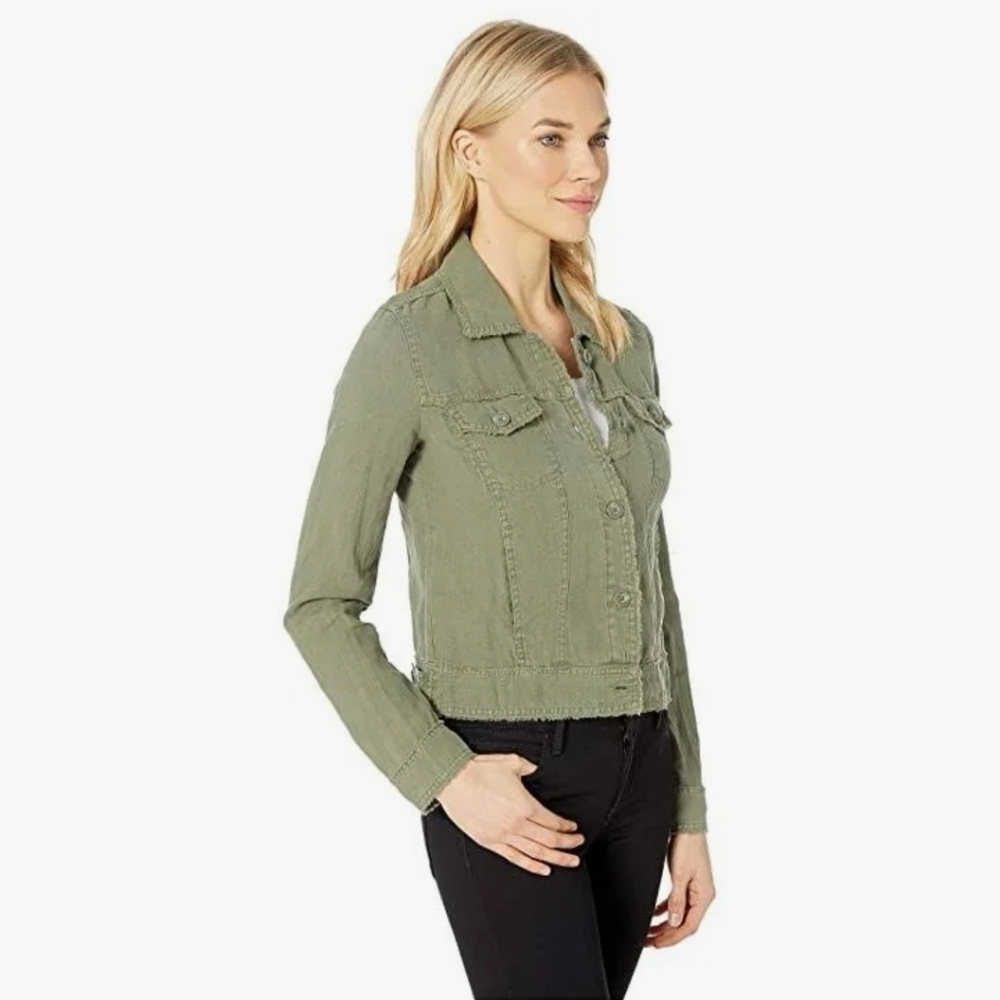 Tommy Bahama Two Palms 100% Linen Raw Edge Jacket Olive Green /1 Black Size Med - Picture 2 of 3